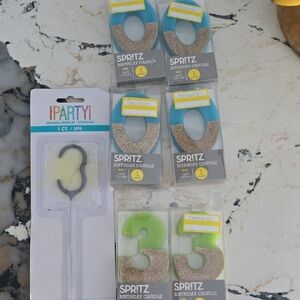 Spritz Glitter Number Candles - Silver and Green And Sparkler